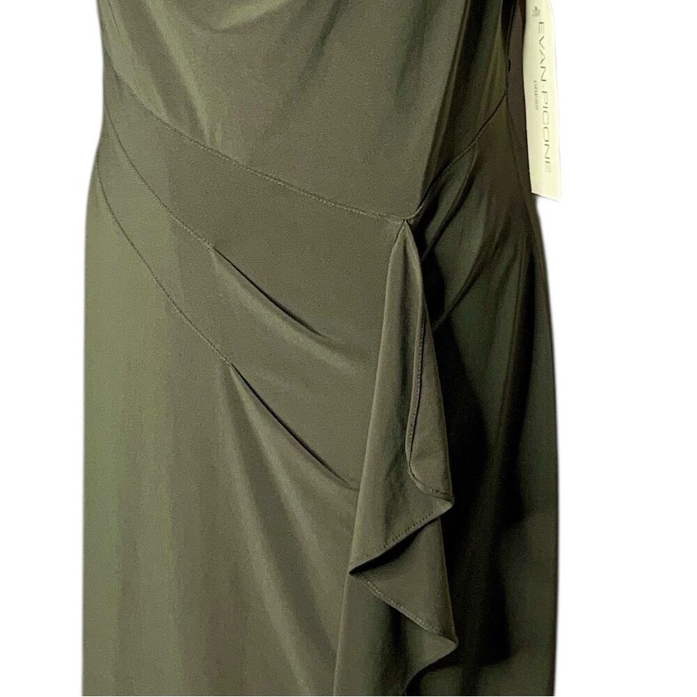 NWT Evan Picone Draped Cowl Neck Dress 12 Olive Green Goddess Ruffle Sheath - Picture 3 of 12